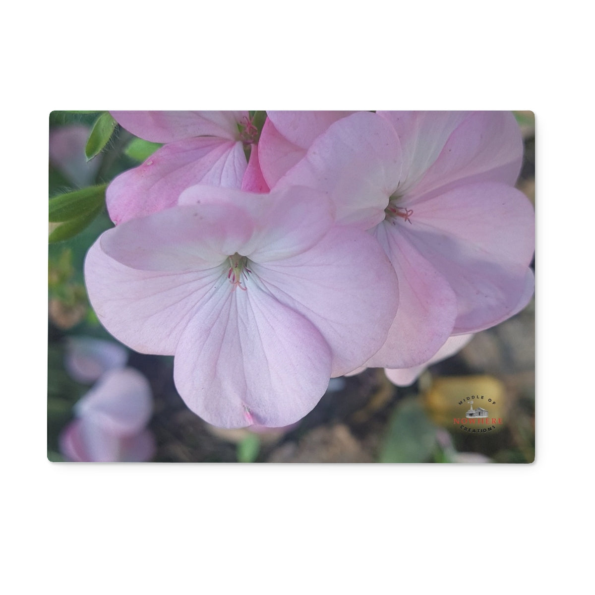 Pink Geranium Glass Chopping Board